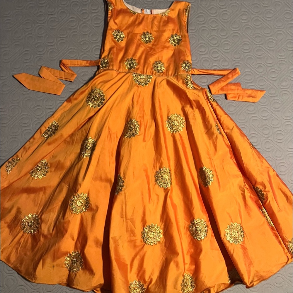 Orange Floral Embroidered Dress